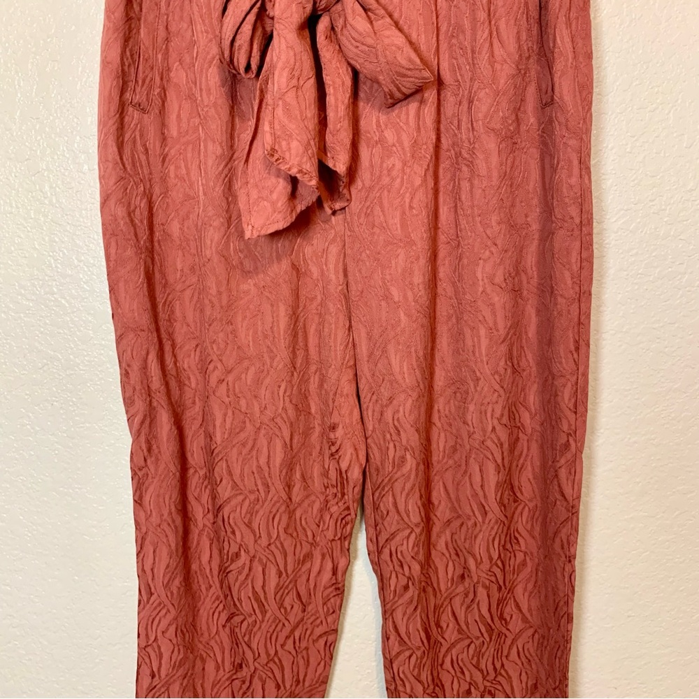 Anthropologie Ett:twa Aubade Tie Waist Textured Pants Cropped Dusty Rose Size 6 - Picture 4 of 14